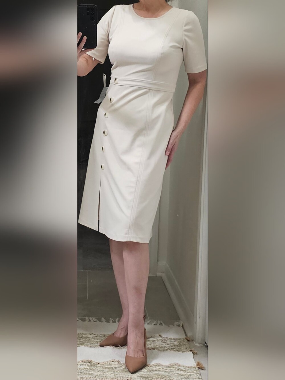 Maggy London Cream Button-Detail Midi Dress 8